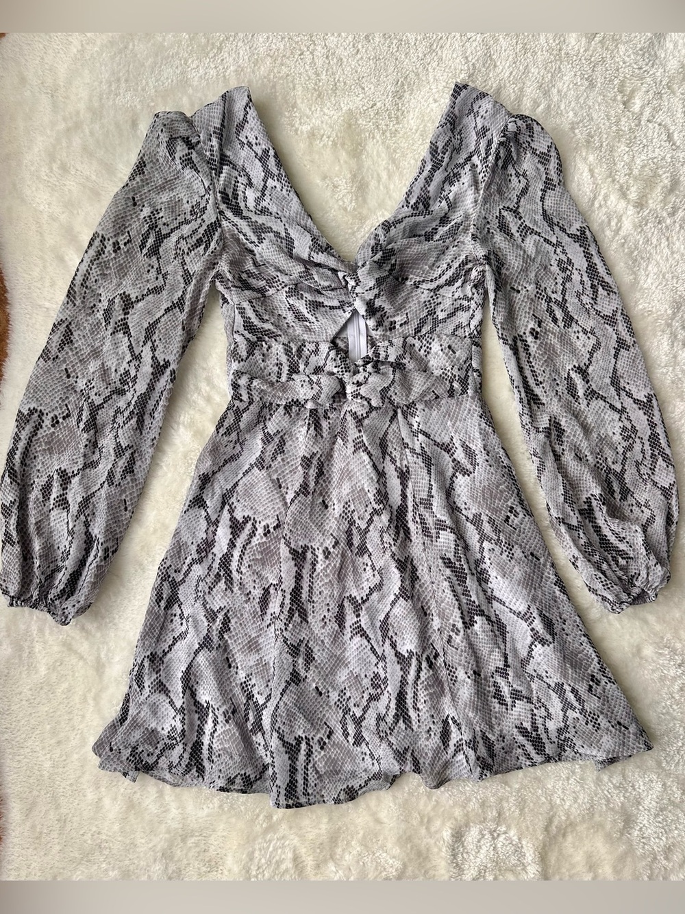 EXPRESS- Snake-Print Long Sleeve Mini Dress